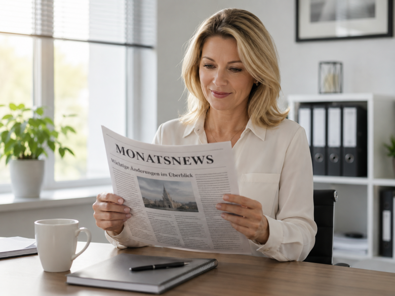 Mandantin liest Monatsinformation Juli 2026